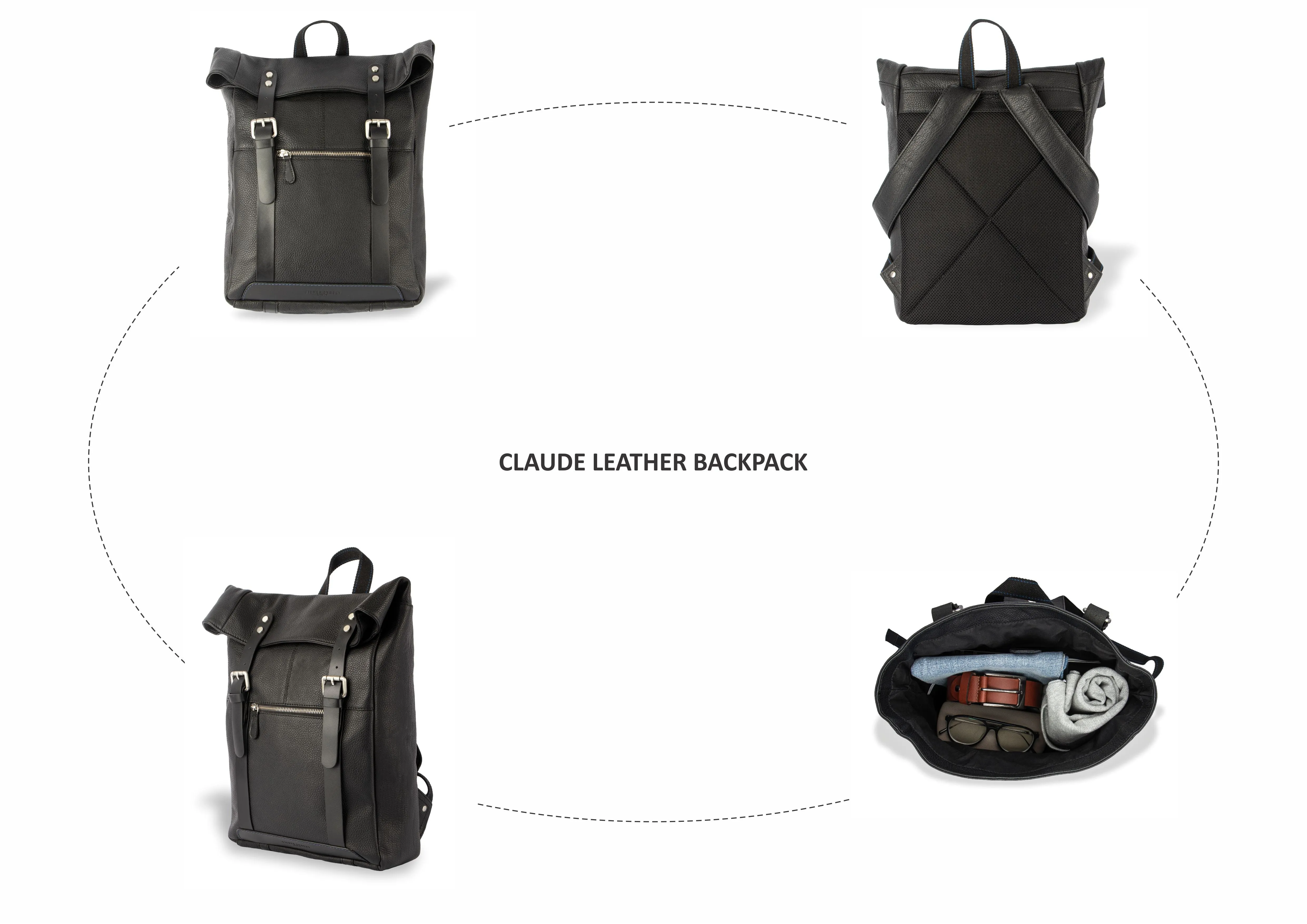 Claude Leather Backpacks - Black
