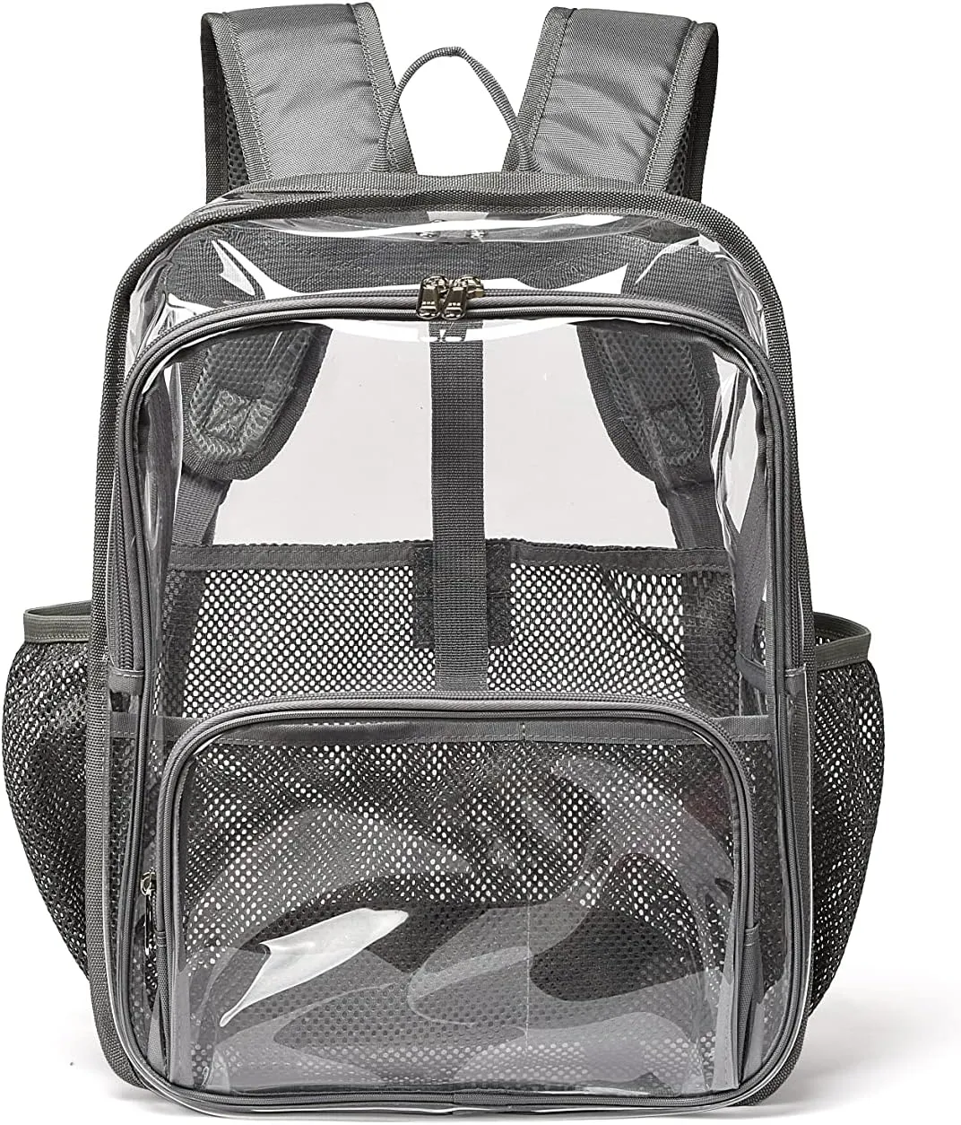 Clear Backpack, 15'' Clear Backpacks for School Heavy Duty See Through Bookbag Multi-pocket PVC Backpack for Men Women, Grey