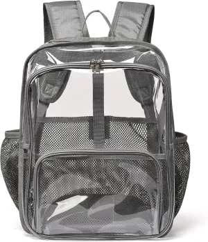Clear Backpack, 15'' Clear Backpacks for School Heavy Duty See Through Bookbag Multi-pocket PVC Backpack for Men Women, Grey