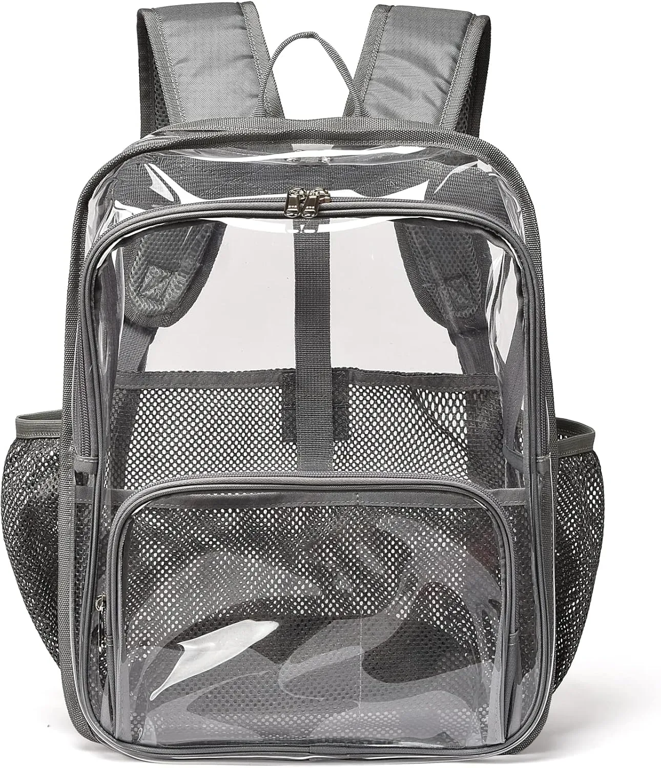 Clear Backpack, 15'' Clear Backpacks for School Heavy Duty See Through Bookbag Multi-pocket PVC Backpack for Men Women, Grey