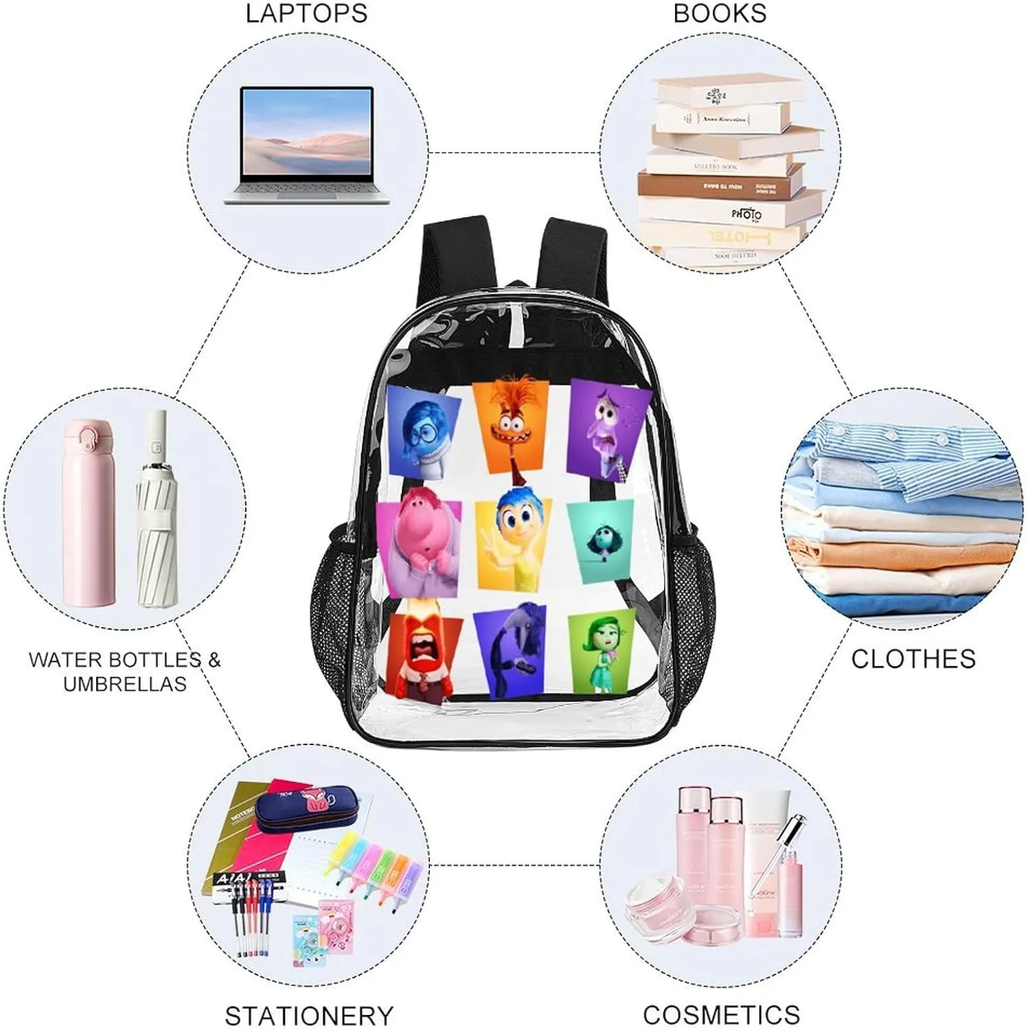 Clear Backpack Heavy Duty PVC Transparent Cartoon Emotion Backpack 17" Large Capacity See Through Bag for Work