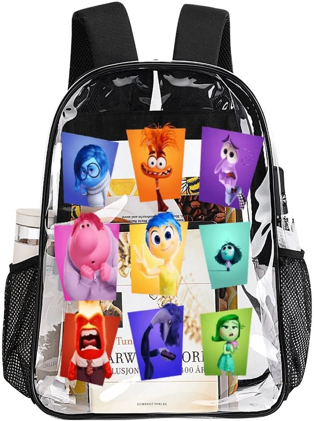 Clear Backpack Heavy Duty PVC Transparent Cartoon Emotion Backpack 17" Large Capacity See Through Bag for Work