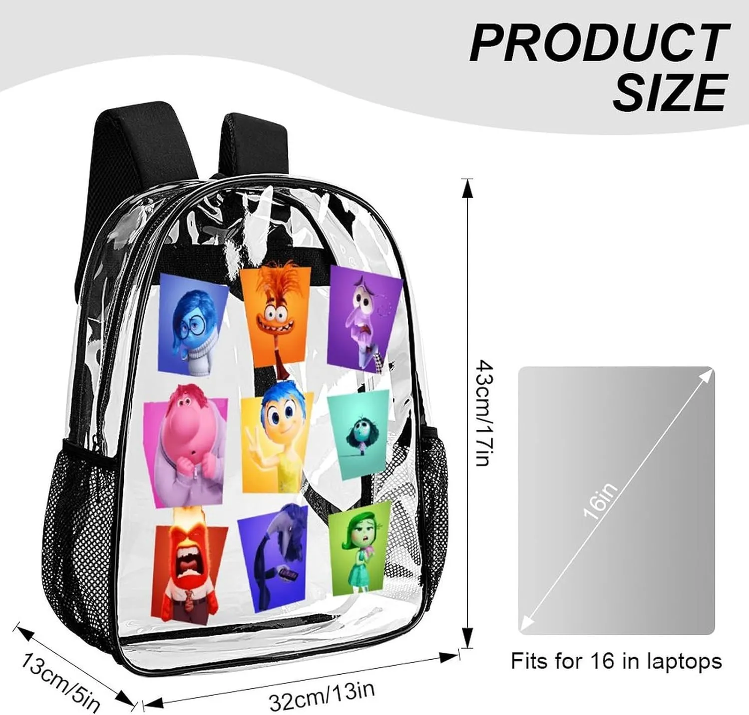 Clear Backpack Heavy Duty PVC Transparent Cartoon Emotion Backpack 17" Large Capacity See Through Bag for Work