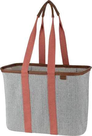 CleverMade Collapsible LUXE Tote - Rose Herringbone 1 Pack 20L / 5 Gal - Reusable Grocery Shopping Storage Bag Organizer w/ Handles Reinforced Bottom