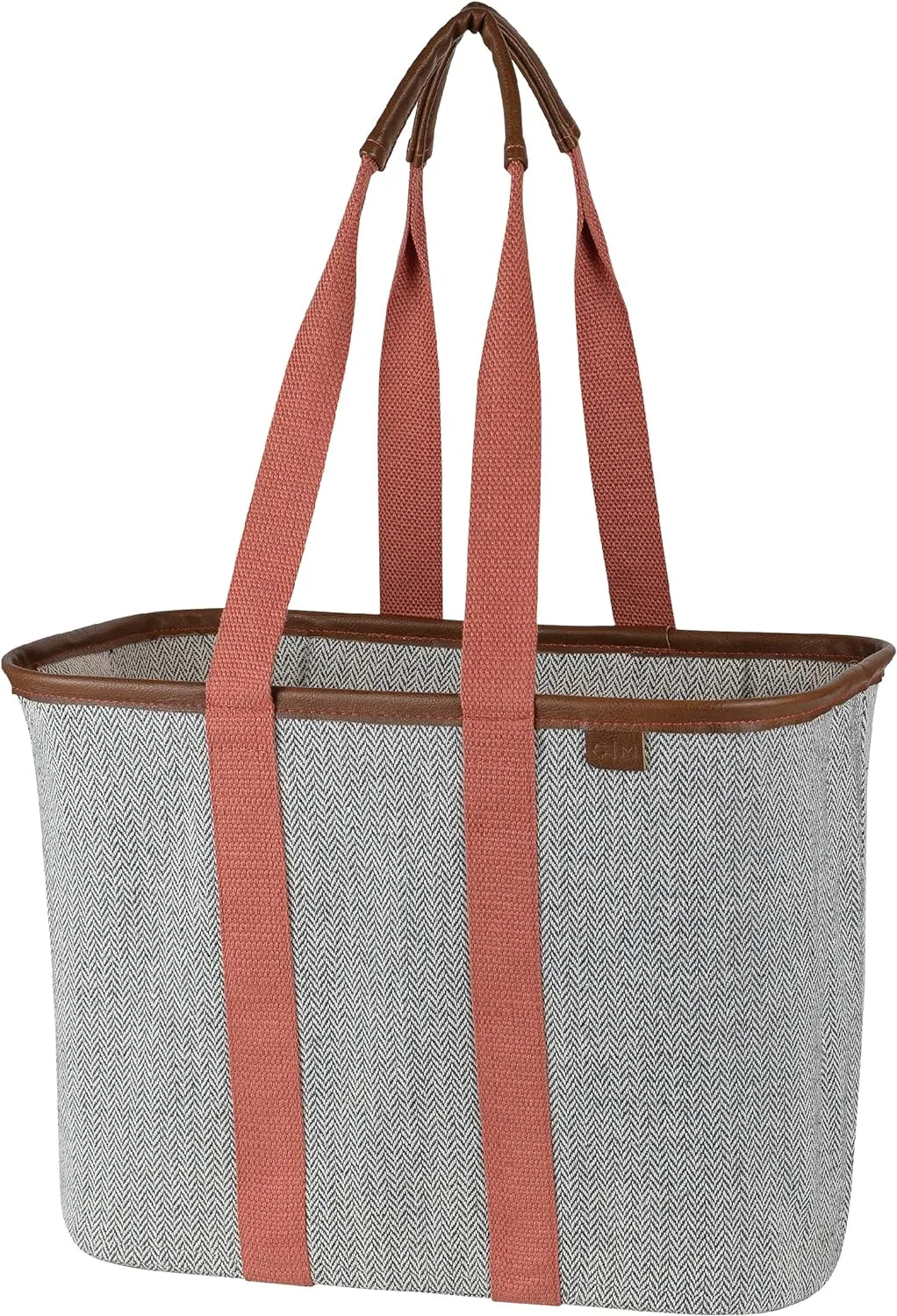 CleverMade Collapsible LUXE Tote - Rose Herringbone 1 Pack 20L / 5 Gal - Reusable Grocery Shopping Storage Bag Organizer w/ Handles Reinforced Bottom