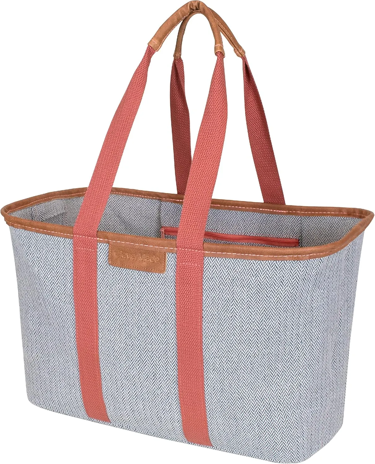 CleverMade Collapsible LUXE Tote - Rose Herringbone 1 Pack 30L / 8 Gal - Reusable Grocery Shopping Storage Bag Organizer w/ Handles Reinforced Bottom