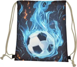 COEQINE Novelty Burning Soccer Bags For Boys Drawstring Backpack for Sports Gym Beach for Boys Teen Tote Bag for Hiking Travel Outdoor Sport Bag