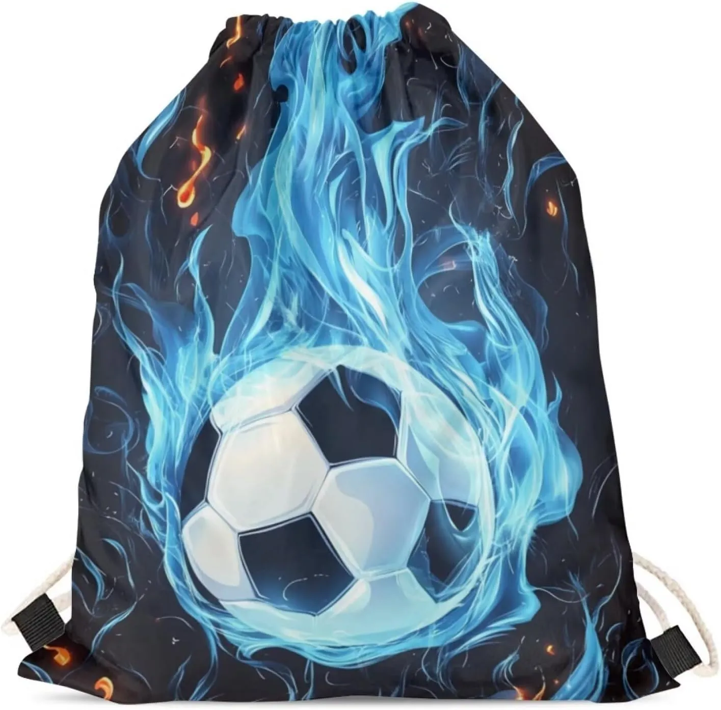 COEQINE Novelty Burning Soccer Bags For Boys Drawstring Backpack for Sports Gym Beach for Boys Teen Tote Bag for Hiking Travel Outdoor Sport Bag