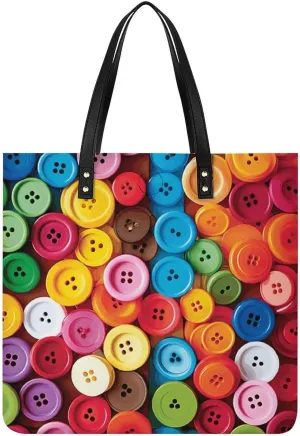 Colorful Buttons Large Leather Handbags Women Fashion Handbag Multifunctional Travel Bag It Is A Great Gift for Mothers, Teachers, Friends, Bridesmaids