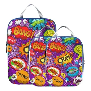 Colorful Comic Speech Bubbles Seamless Patternon Purple 3 Set Packing Cubes, Waterproof Check Oxford cloth Organizers, Travel Packing Toiletry Storage Bag