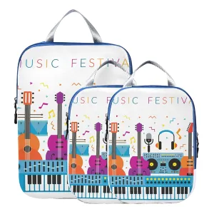 Colorful Guitar Piano with Music Notes for Festival, Event, Concert 3 Set Packing Cubes, Waterproof Check Oxford cloth Organizers, Travel Packing Toiletry Storage Bag