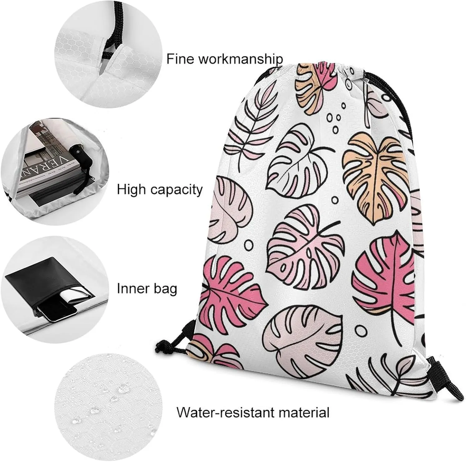 Colorful Leaf Pattern Drawstring Backpack Bag Sports Gym Cinch Pack Bag Small Draw String Bags for Sports Gym 35 * 42cm