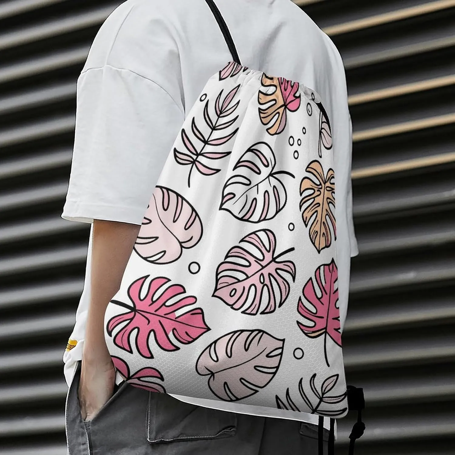 Colorful Leaf Pattern Drawstring Backpack Bag Sports Gym Cinch Pack Bag Small Draw String Bags for Sports Gym 35 * 42cm