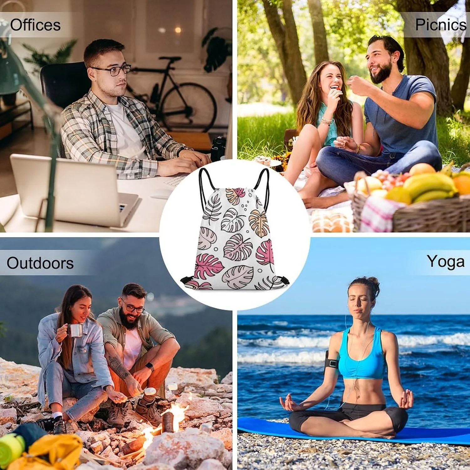 Colorful Leaf Pattern Drawstring Backpack Bag Sports Gym Cinch Pack Bag Small Draw String Bags for Sports Gym 35 * 42cm