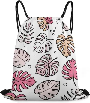 Colorful Leaf Pattern Drawstring Backpack Bag Sports Gym Cinch Pack Bag Small Draw String Bags for Sports Gym 35 * 42cm