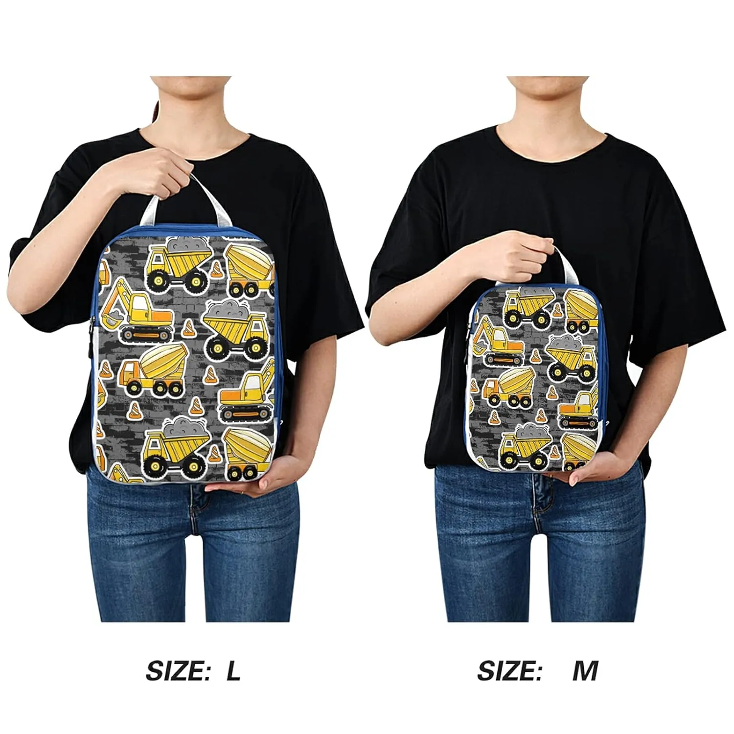 Construction Yellow Machinery with Truck Crane and Bulldozer on Grey 3 Set Packing Cubes, Waterproof Check Oxford cloth Organizers, Travel Packing Toiletry Storage Bag