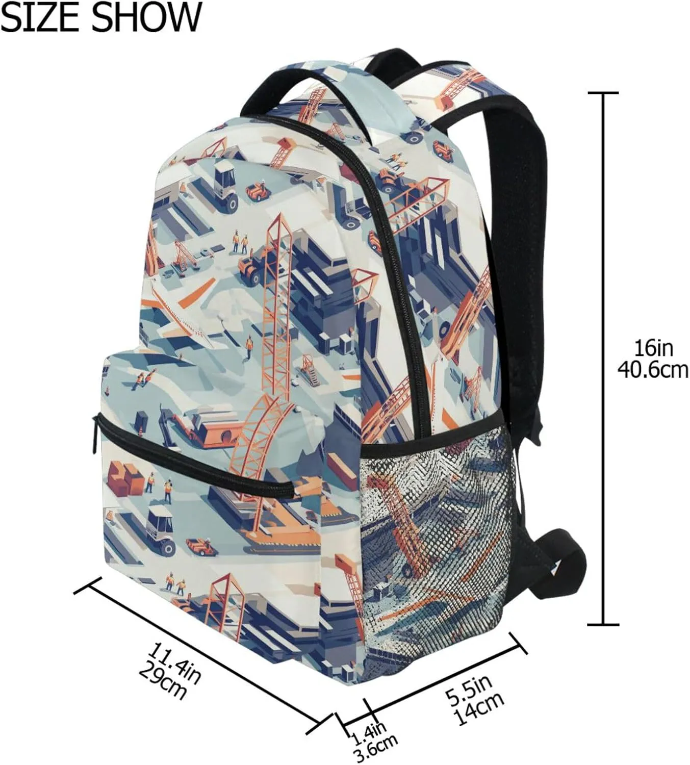 Cool Backpacks for Teenager Waterproof Laptop Bookbag with Chest Strap for Business Work College Travel Trip Construction Scene Dump Truck Grader