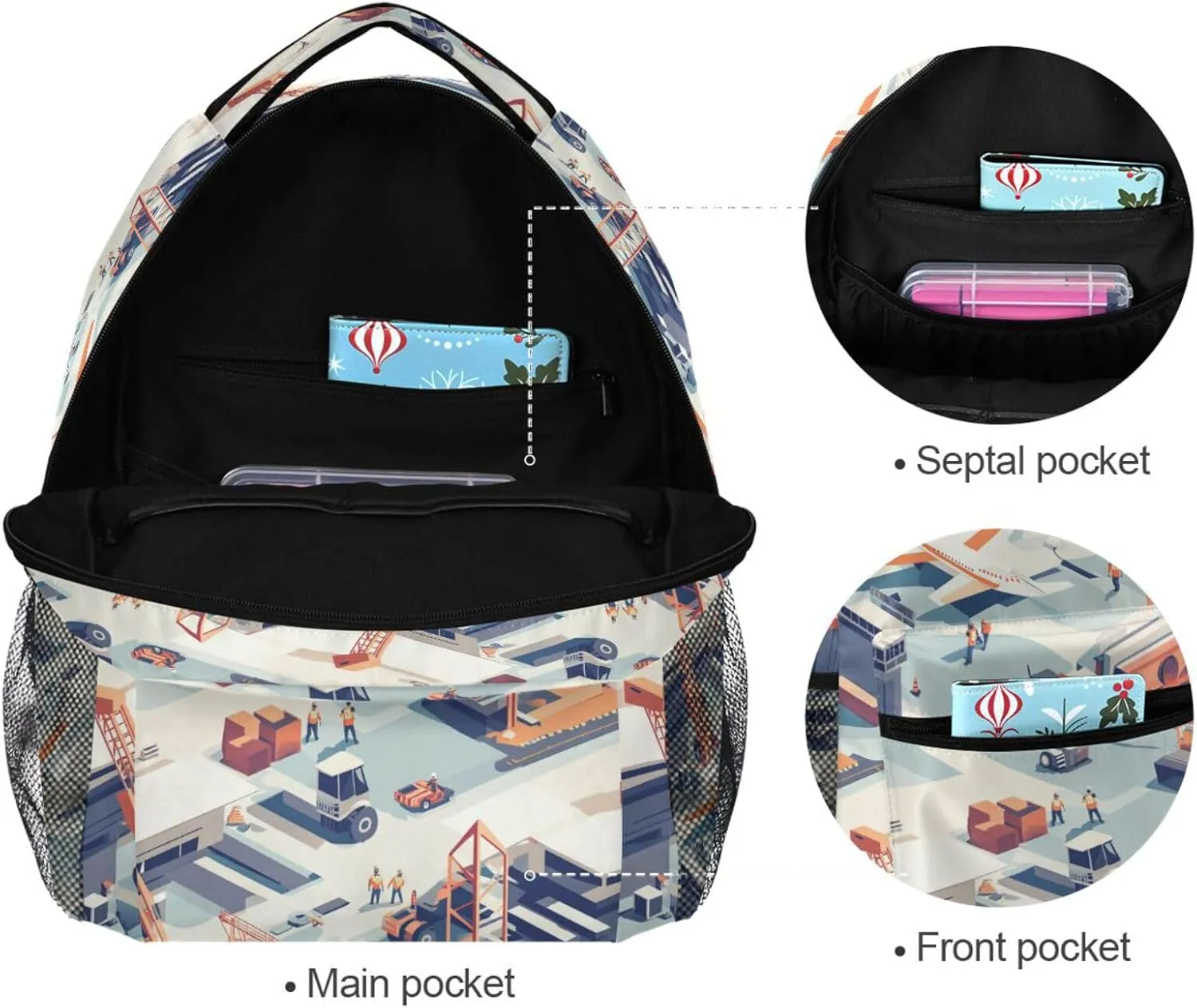 Cool Backpacks for Teenager Waterproof Laptop Bookbag with Chest Strap for Business Work College Travel Trip Construction Scene Dump Truck Grader