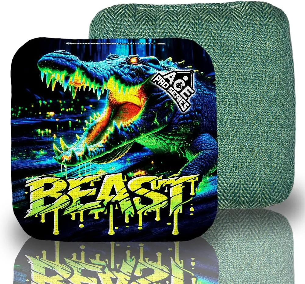 CornholeAce PRO Beast Carpet Cornhole Bags (Set of 4) | Herringbone Fabric, Waterproof, Plastic Resin Filled, Dual Sided, Professional, Regulation Size, 6x6, 16oz, Made in USA