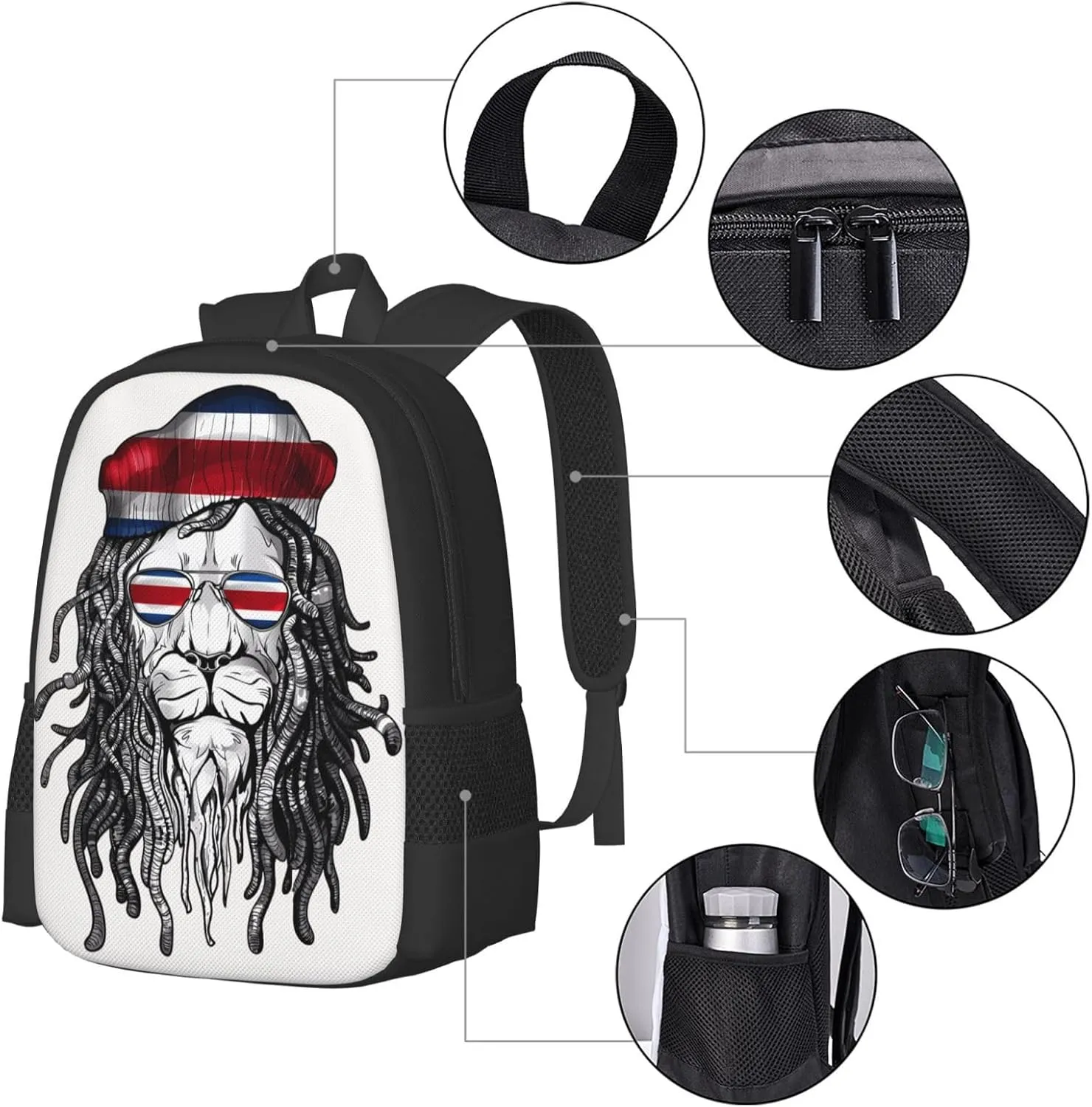 Costa Rica Flag Lion Casual Backpack Large Capacity Backpacks 15 Inch Laptop Back Pack Travel Rucksack Daypack Commuter Bags with Adjustable Strap for Camping