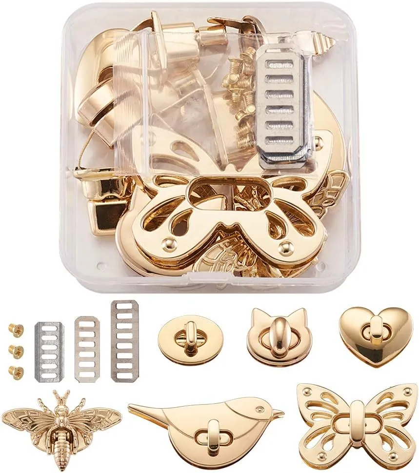 Craftdady 6 Sets Purse Turn Lock Clutches Closures Bees Butterfly Bird Cat Oval Heart Purse Twist Lock Handbag Bag Hardware Accessory
