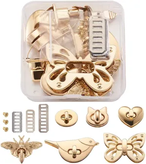 Craftdady 6 Sets Purse Turn Lock Clutches Closures Bees Butterfly Bird Cat Oval Heart Purse Twist Lock Handbag Bag Hardware Accessory