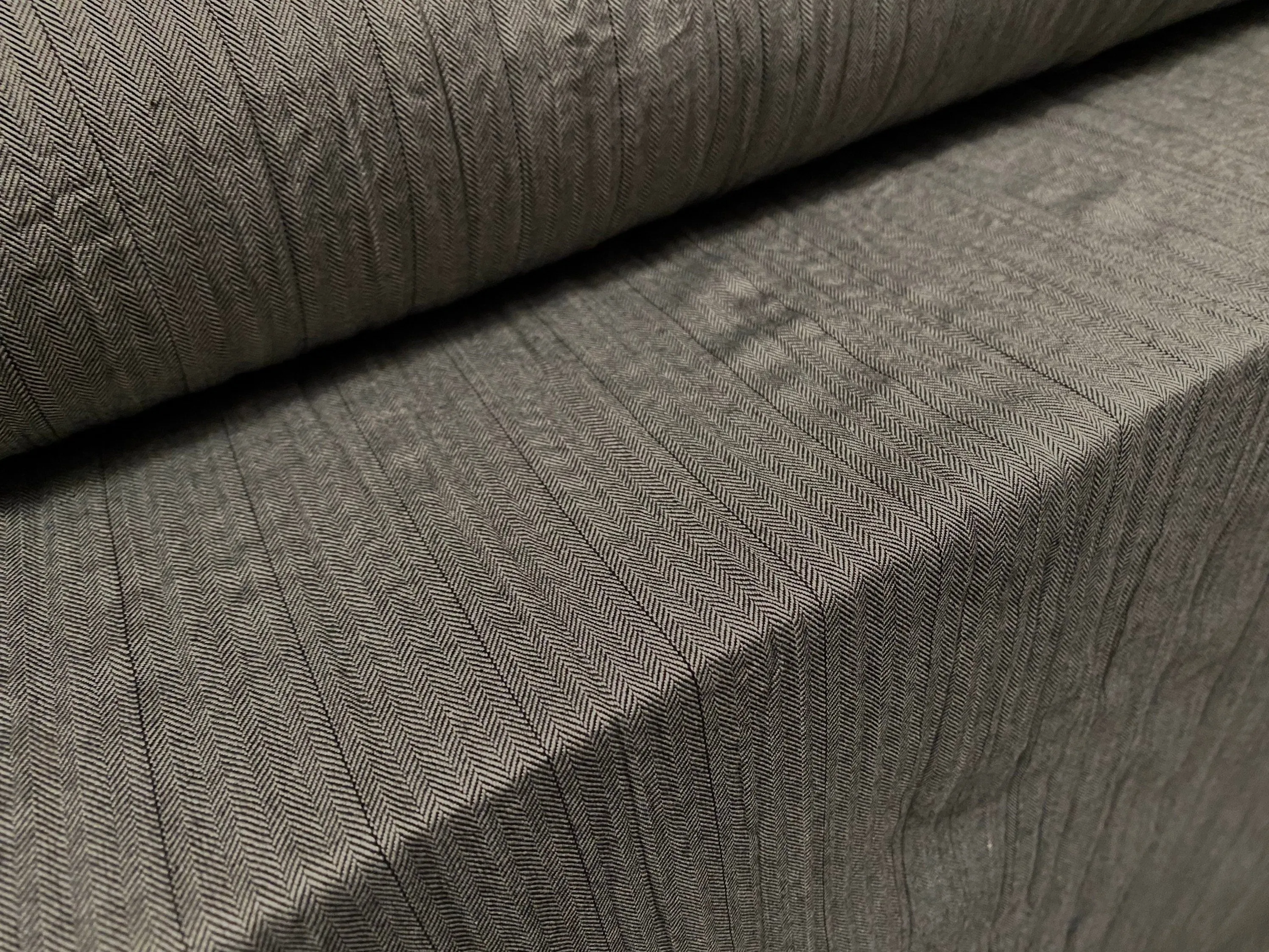 Crinkle herringbone woven trouser fabric, per metre - grey