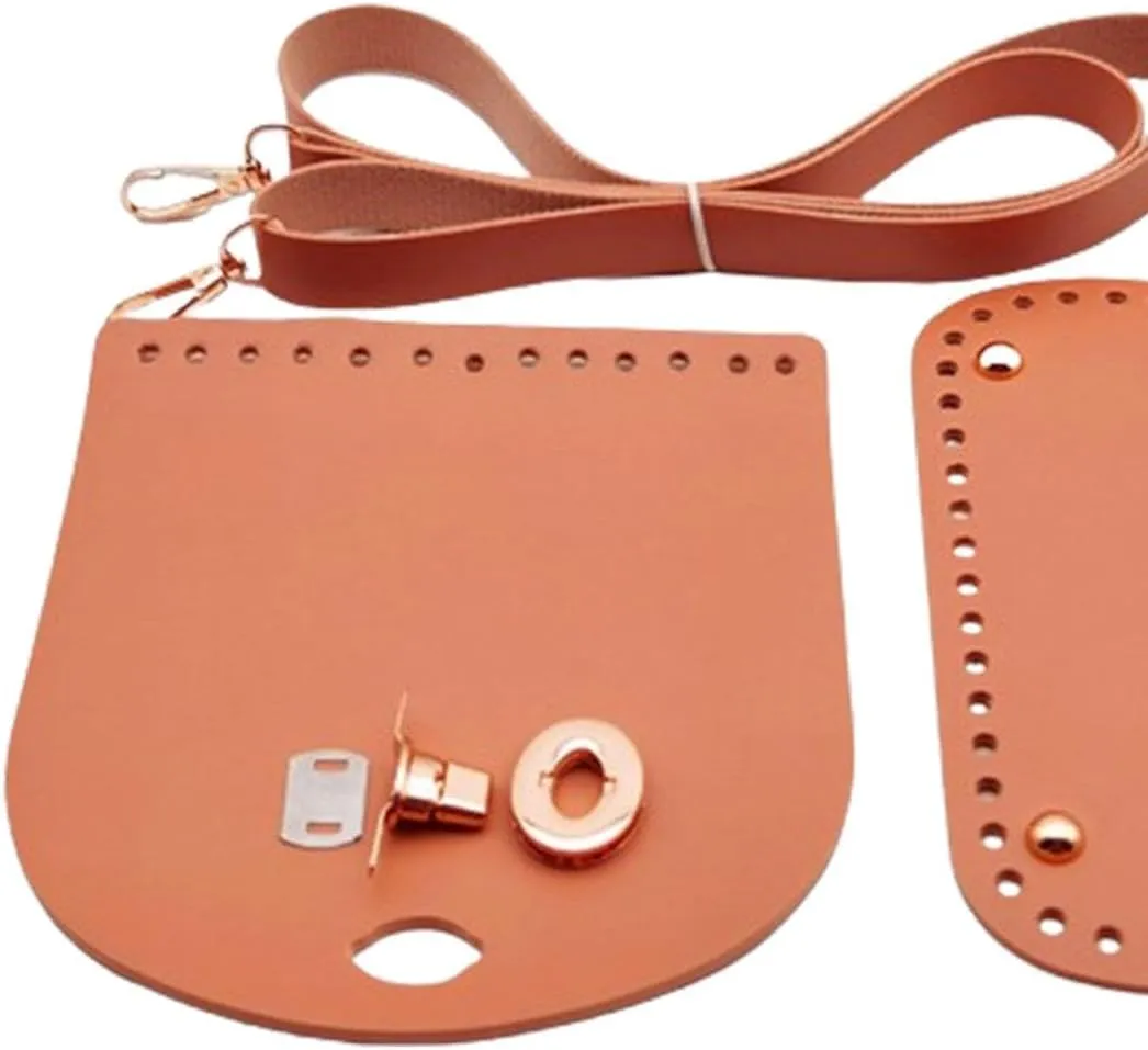 Crochet Bag Bottom Base PU Leather DIY Bag Set for Tote Handbag Crossbody Bag, Brown
