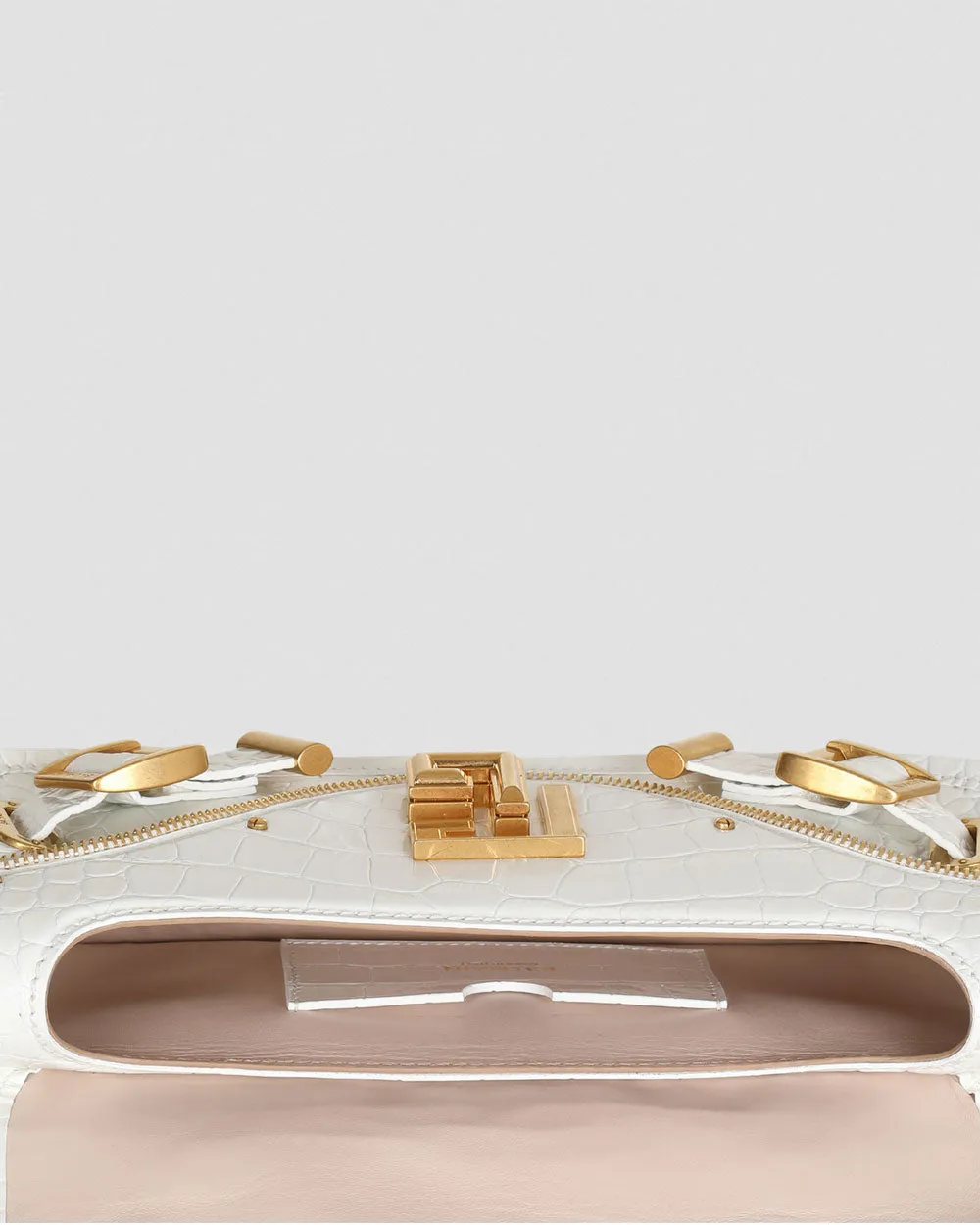 Crocodile Embossed Blaze Clutch in Blanc