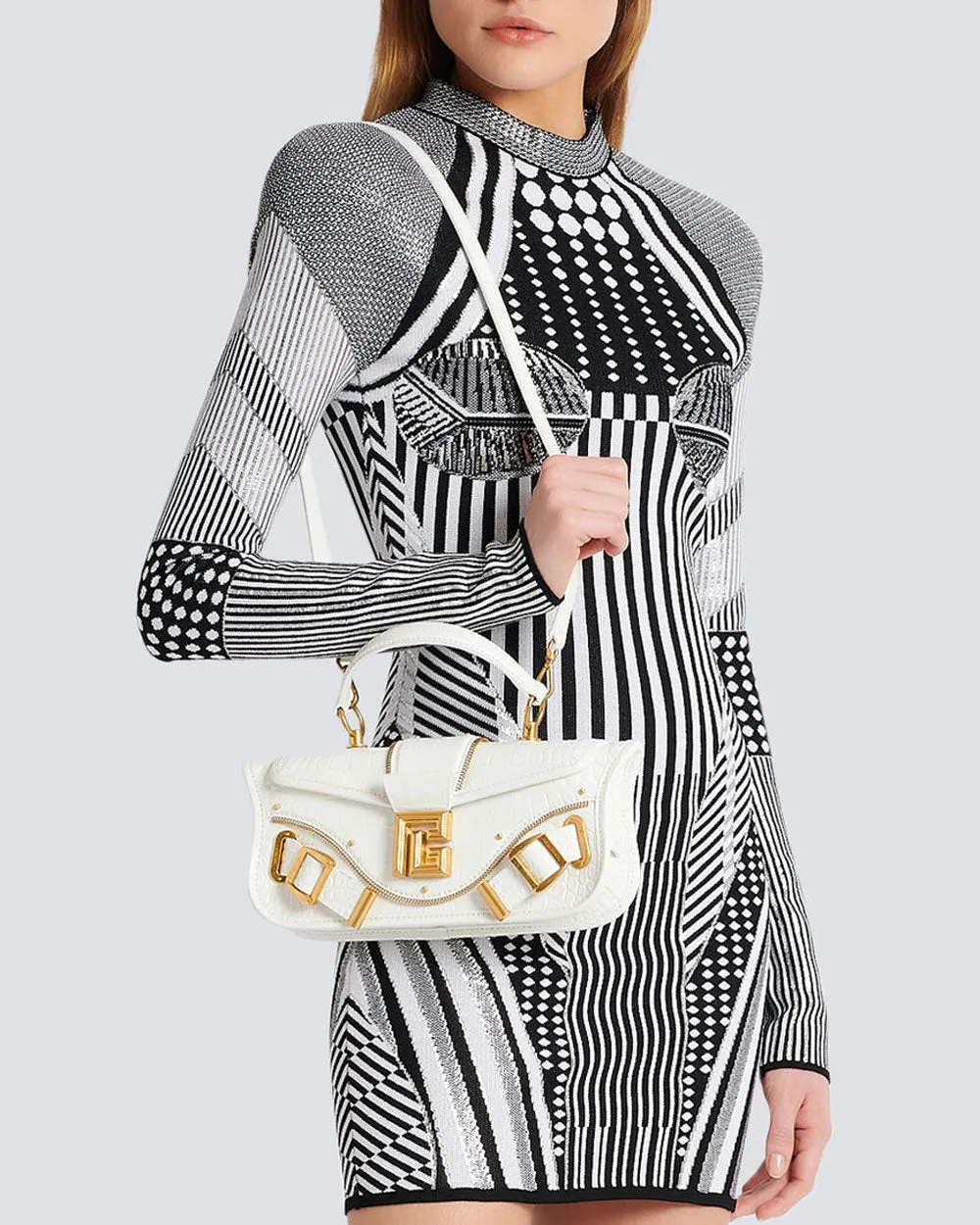 Crocodile Embossed Blaze Clutch in Blanc