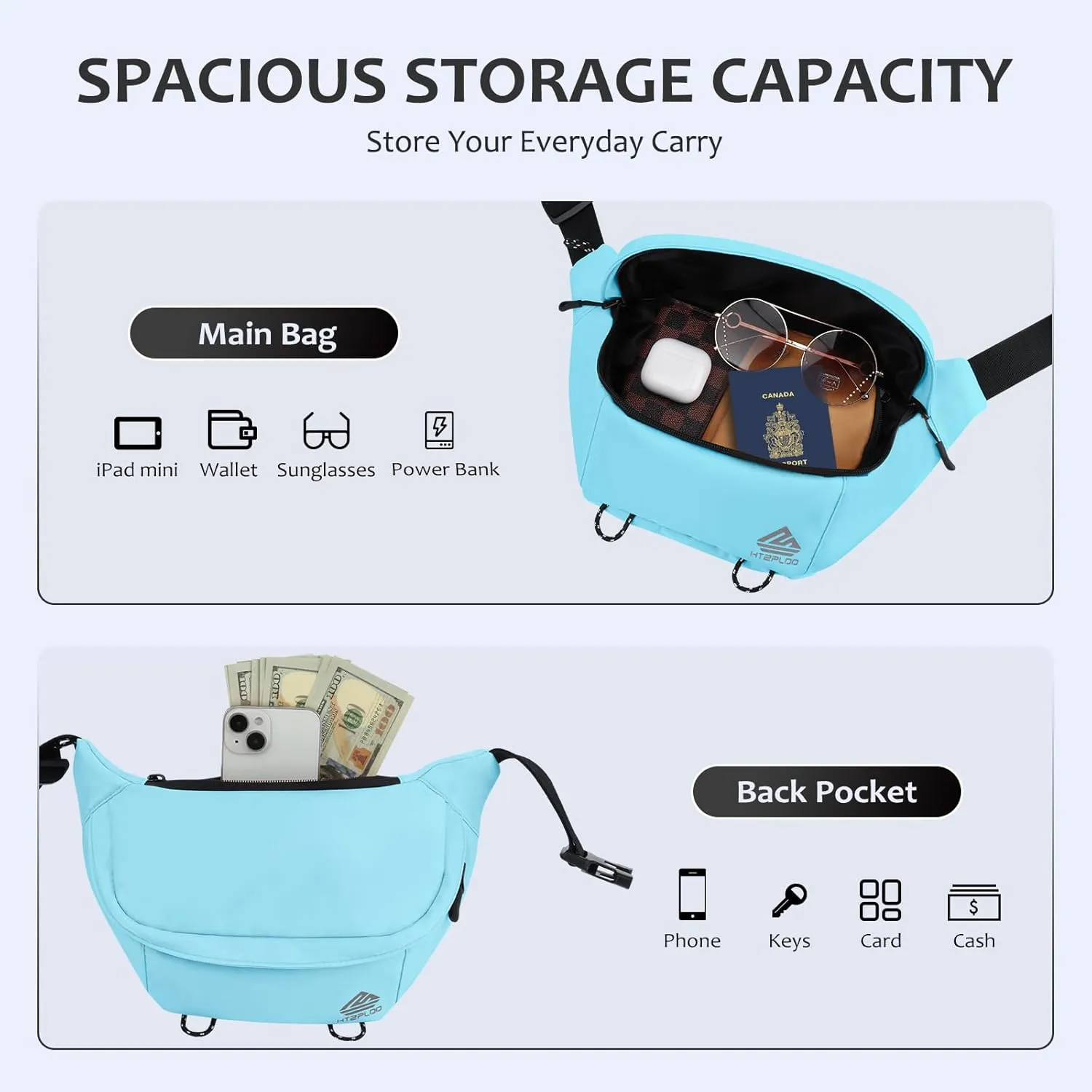 Crossbody Bag for Women Men, Sling Bag for Travel Hiking Walking Cycling