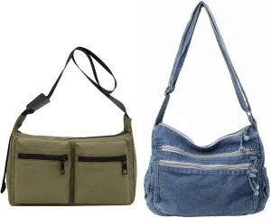 Crossbody Messenger Bag for Women, Large Denim Purses for Women Casual Shoulder Bag Hobo Tote Bag with Multiple Pockets for Work College Daily