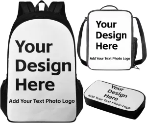 Custom Backpack and Lunchbox for Girls Teen Personalized Backpack 17 inch Kids Bookbag Student Lightweight 3 in 1 School Bag Set with Pencil Case for Preschool Primary Elementary