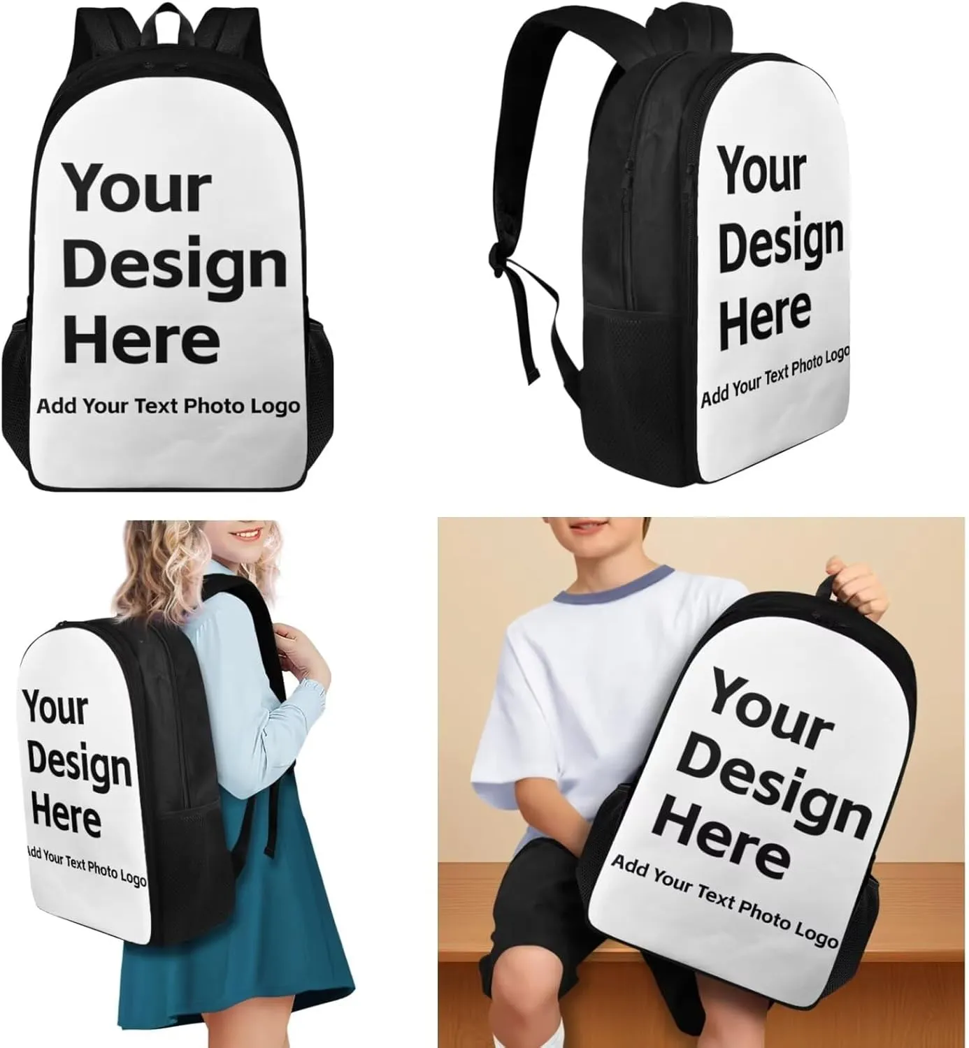 Custom Backpack and Lunchbox for Girls Teen Personalized Backpack 17 inch Kids Bookbag Student Lightweight 3 in 1 School Bag Set with Pencil Case for Preschool Primary Elementary