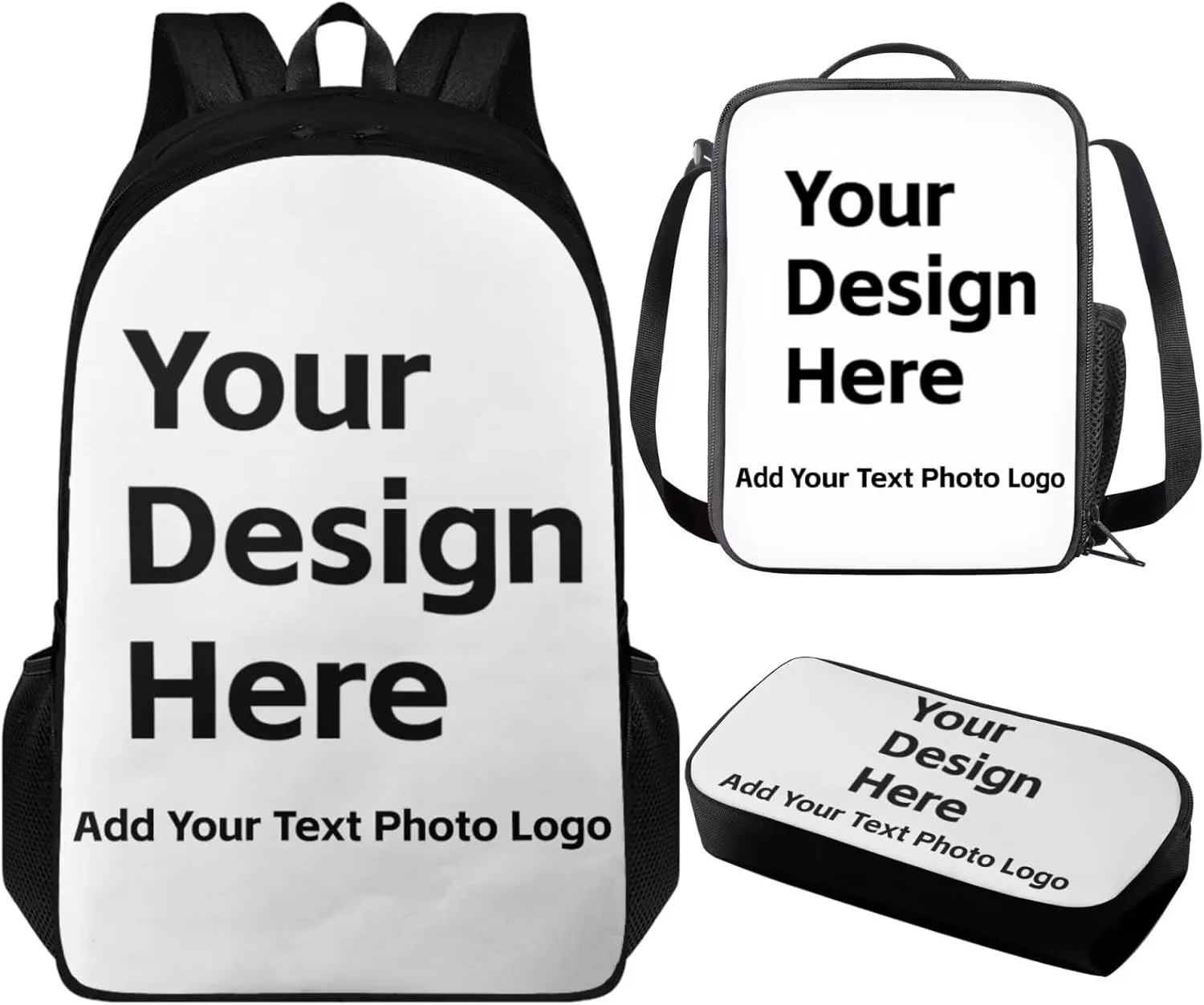 Custom Backpack and Lunchbox for Girls Teen Personalized Backpack 17 inch Kids Bookbag Student Lightweight 3 in 1 School Bag Set with Pencil Case for Preschool Primary Elementary