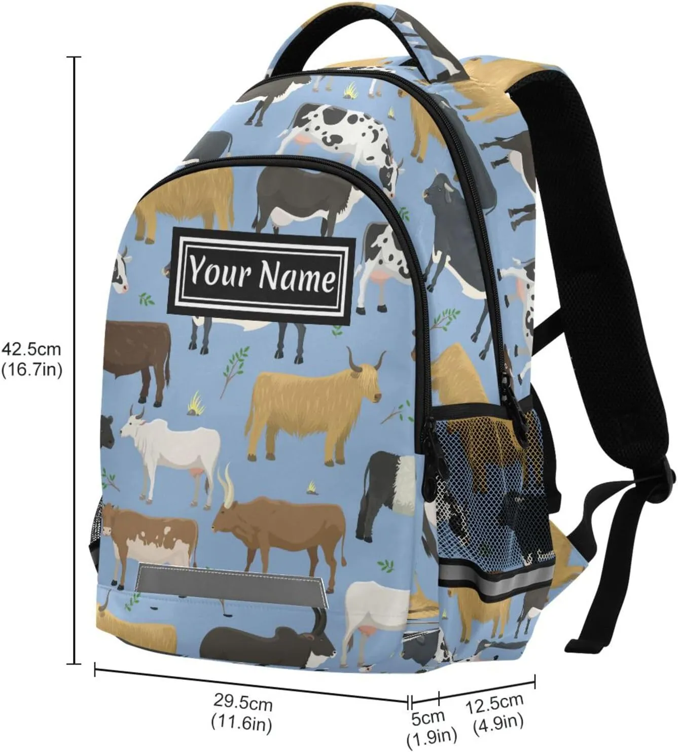 Custom Backpack for Men Women Bulls and Cows Farm Animal Personalized Name Kids Backpack for Girls Boys Customized Travel Laptop Bag Casual Backpacks