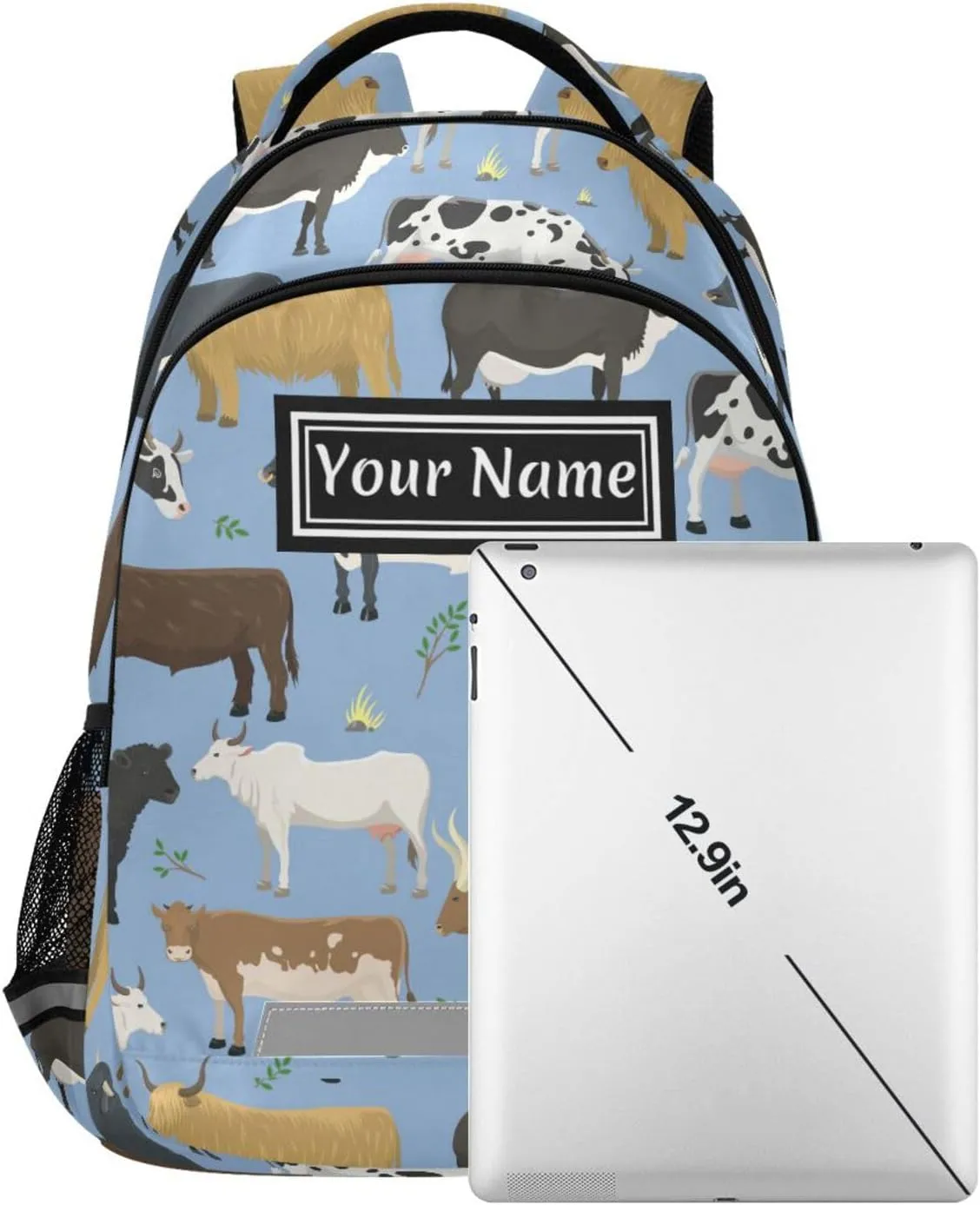 Custom Backpack for Men Women Bulls and Cows Farm Animal Personalized Name Kids Backpack for Girls Boys Customized Travel Laptop Bag Casual Backpacks