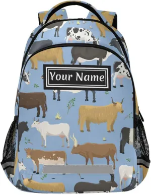 Custom Backpack for Men Women Bulls and Cows Farm Animal Personalized Name Kids Backpack for Girls Boys Customized Travel Laptop Bag Casual Backpacks