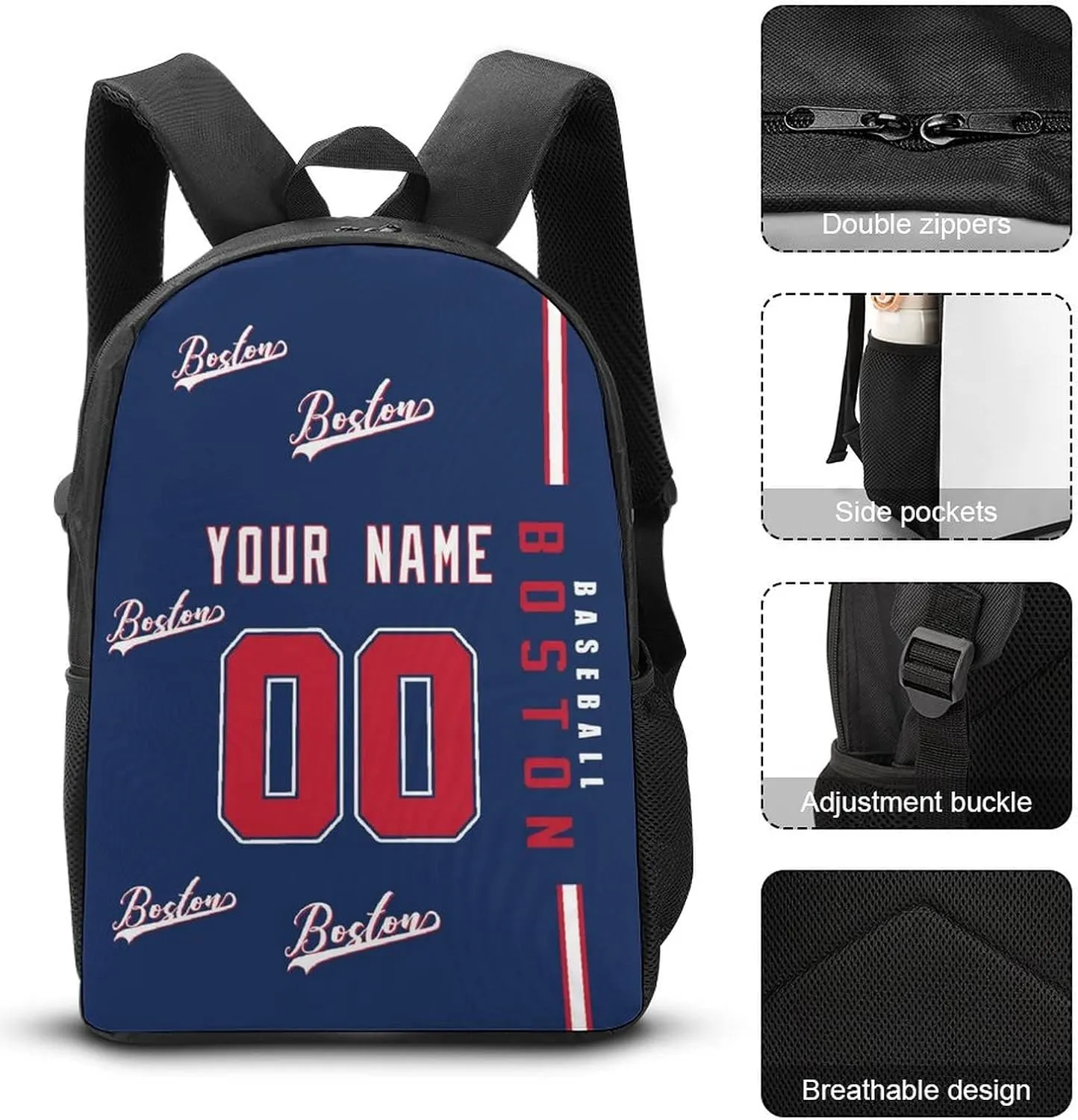 Custom Boston Backpack Laptop Bag Bookbag Travel Bag Personalized Name Number Fans Gifts for Men Women
