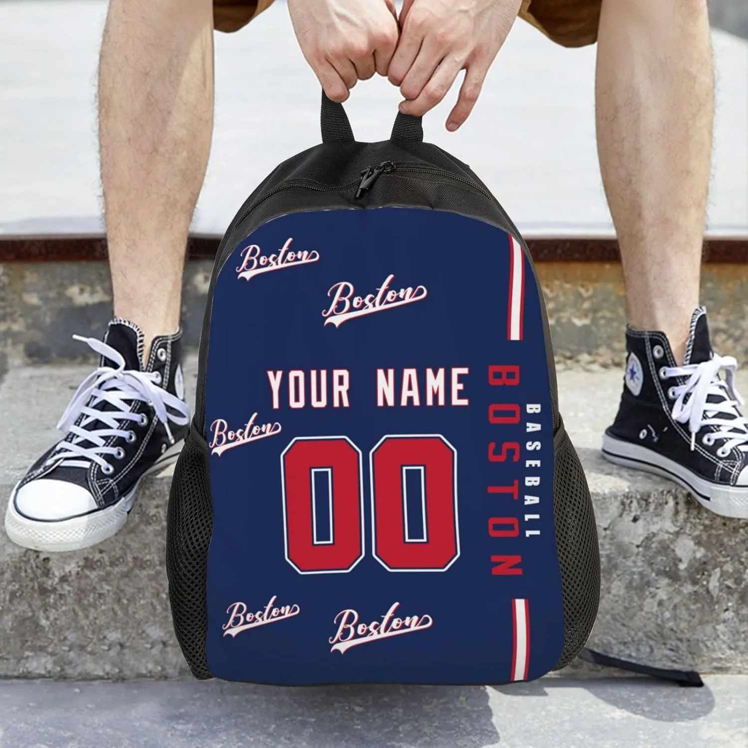 Custom Boston Backpack Laptop Bag Bookbag Travel Bag Personalized Name Number Fans Gifts for Men Women
