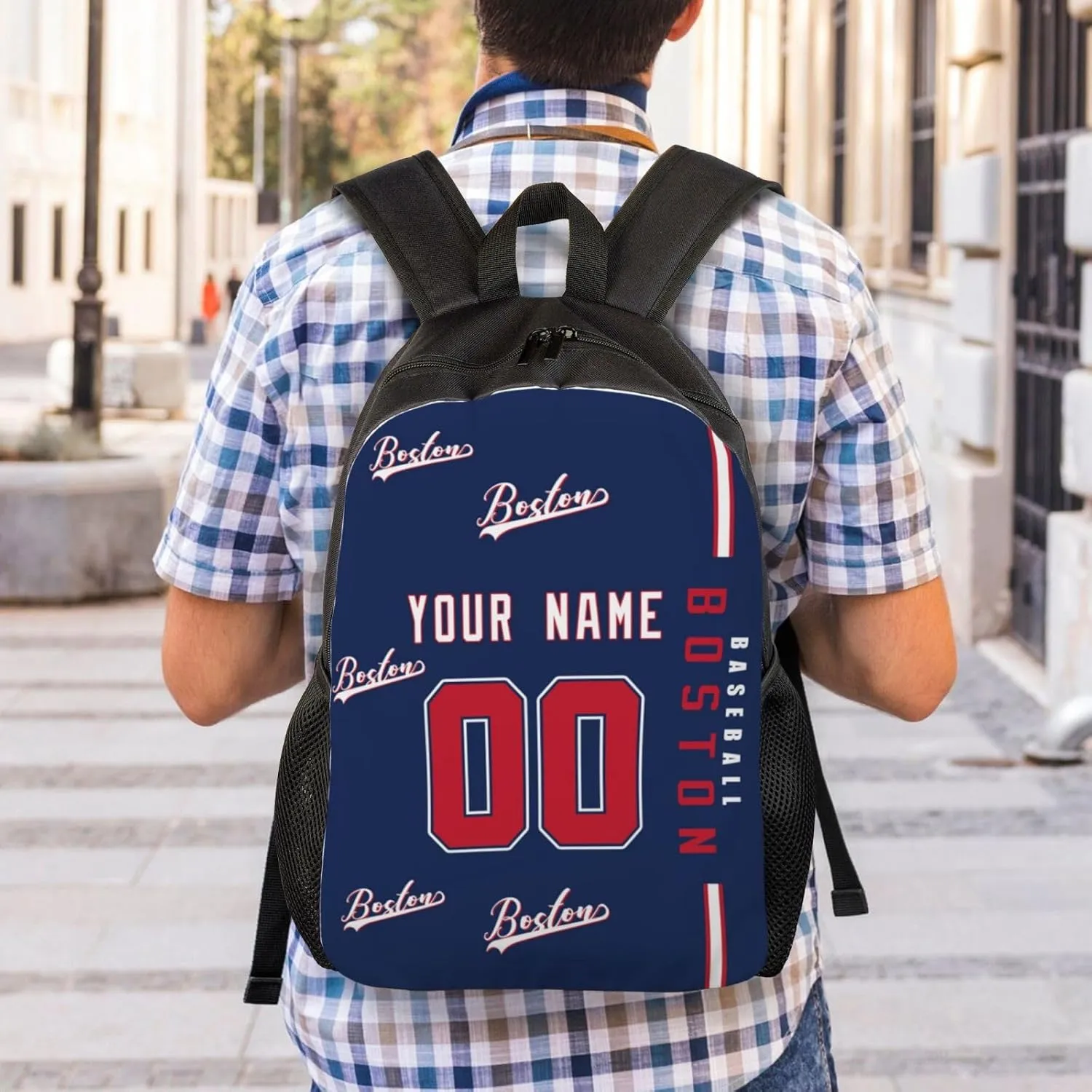 Custom Boston Backpack Laptop Bag Bookbag Travel Bag Personalized Name Number Fans Gifts for Men Women