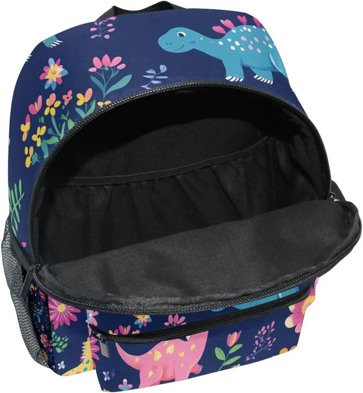 Custom Colored Dinosaur Flower Kids Backpack for Girls Boys, Childish Dino Toddler Casual Daypack Backpacks, Personalized with Kid's Name Preschool School Bag, Children Travel Bookbag with Chest Strap