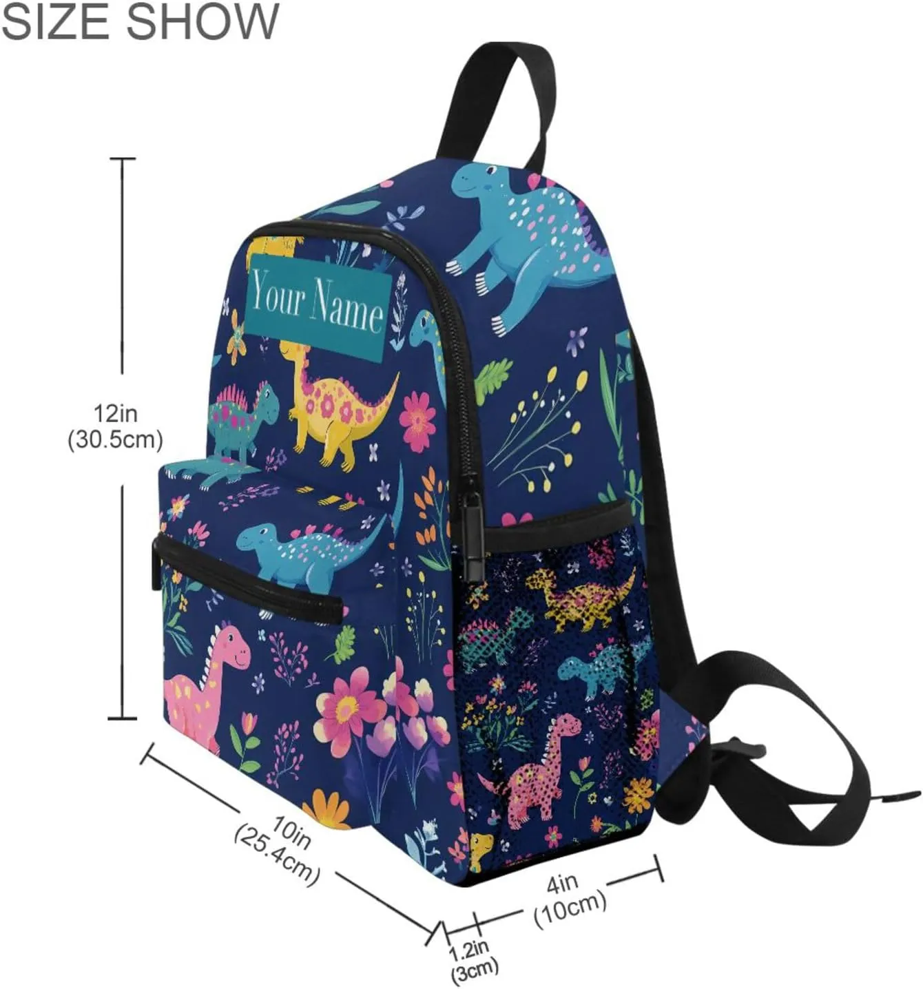 Custom Colored Dinosaur Flower Kids Backpack for Girls Boys, Childish Dino Toddler Casual Daypack Backpacks, Personalized with Kid's Name Preschool School Bag, Children Travel Bookbag with Chest Strap