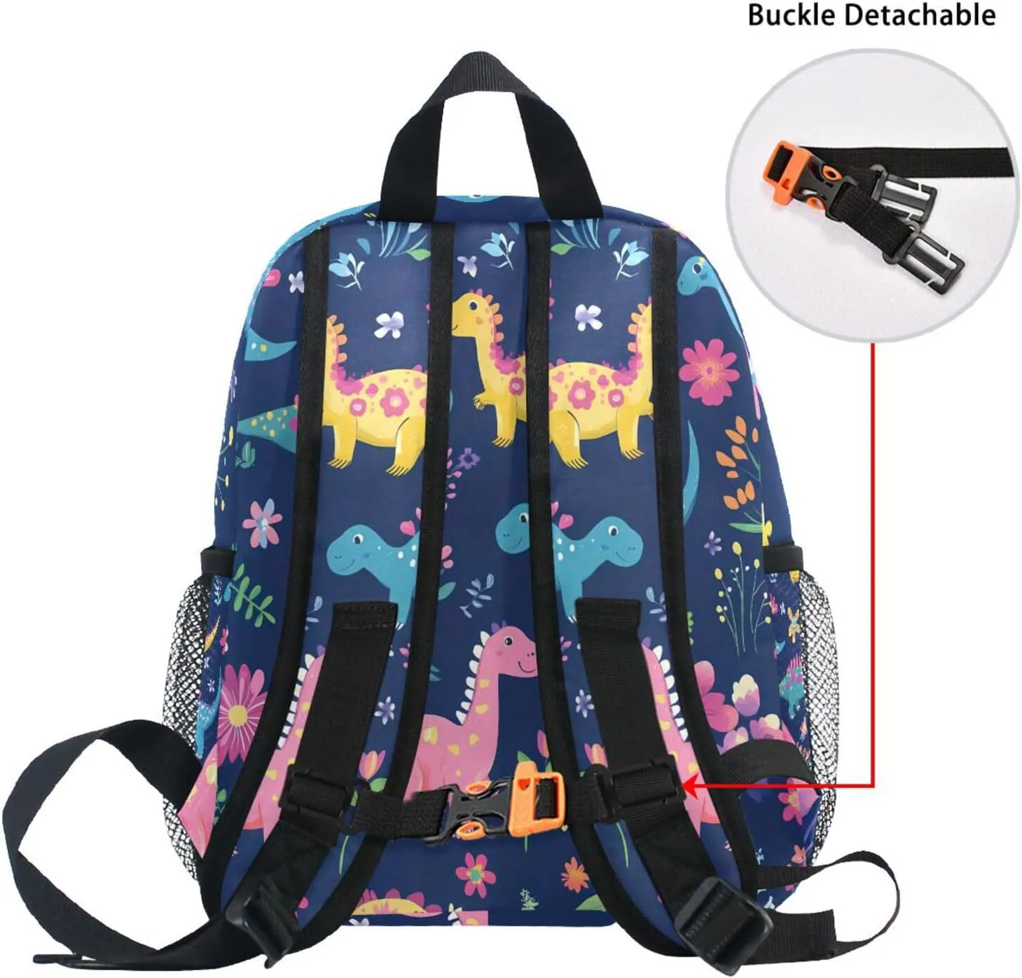Custom Colored Dinosaur Flower Kids Backpack for Girls Boys, Childish Dino Toddler Casual Daypack Backpacks, Personalized with Kid's Name Preschool School Bag, Children Travel Bookbag with Chest Strap