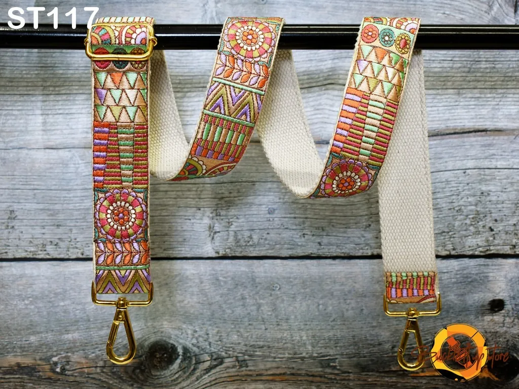 Custom Embroidery Canvas Bag Strap Purse Strap Messenger Crossbody Strap for Handbag Embroidered Replacement Strap Boho Guitar Strap Gift