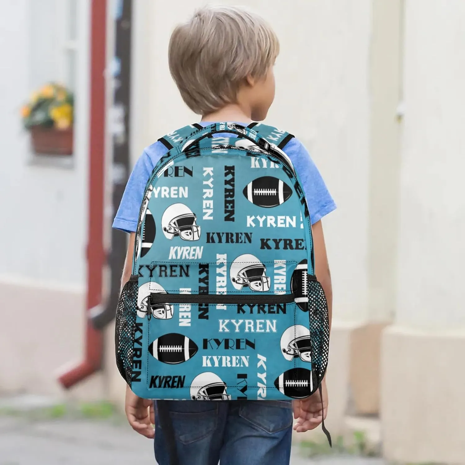 Custom Football Backpack for Men Women, Personalized Name Sports Bag Backpack, Laptop Backpacks Daypack for Travel Camping, Dark Blue