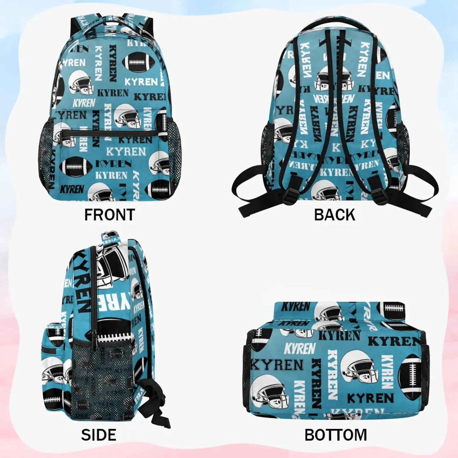 Custom Football Backpack for Men Women, Personalized Name Sports Bag Backpack, Laptop Backpacks Daypack for Travel Camping, Dark Blue