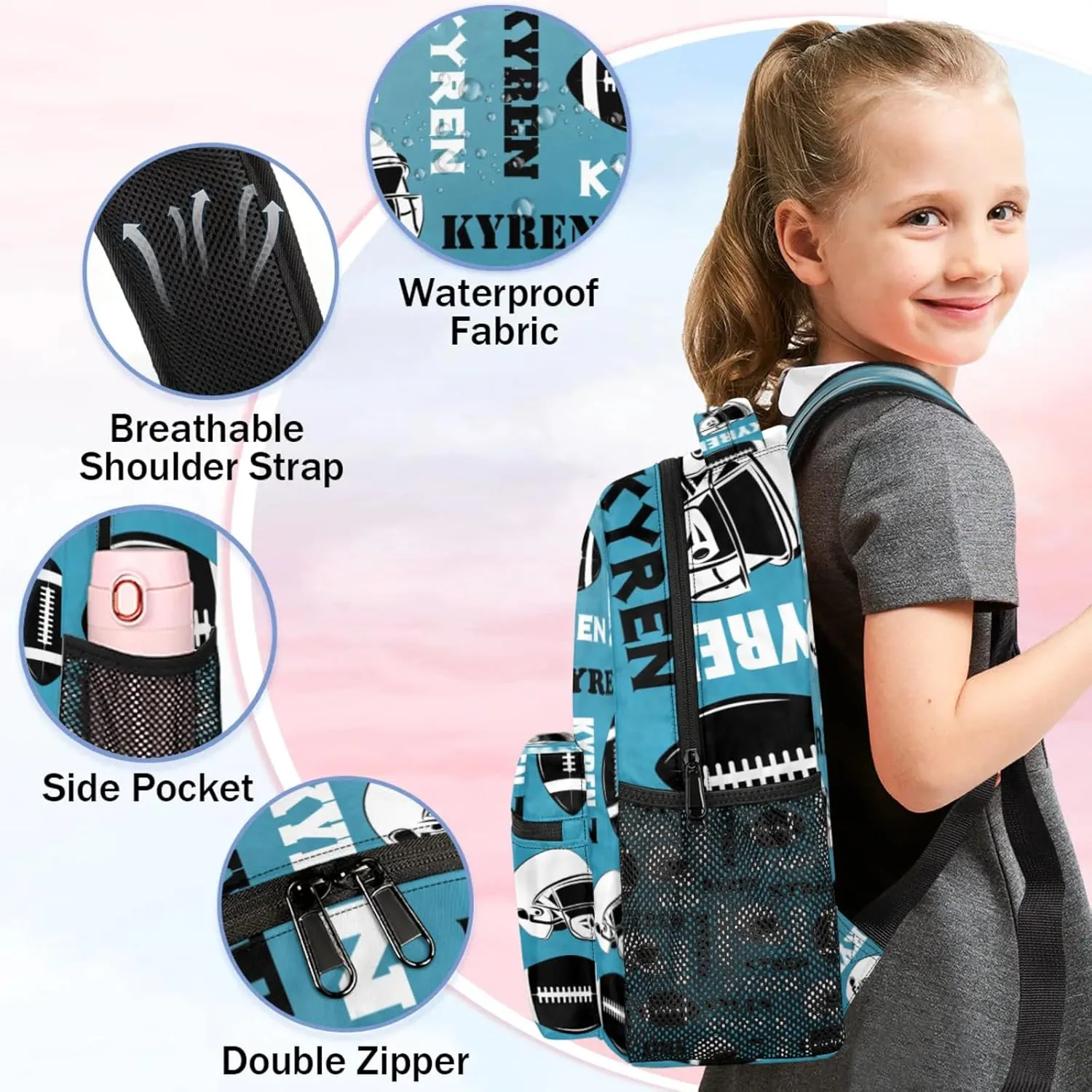 Custom Football Backpack for Men Women, Personalized Name Sports Bag Backpack, Laptop Backpacks Daypack for Travel Camping, Dark Blue