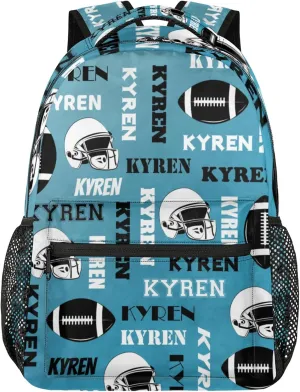 Custom Football Backpack for Men Women, Personalized Name Sports Bag Backpack, Laptop Backpacks Daypack for Travel Camping, Dark Blue