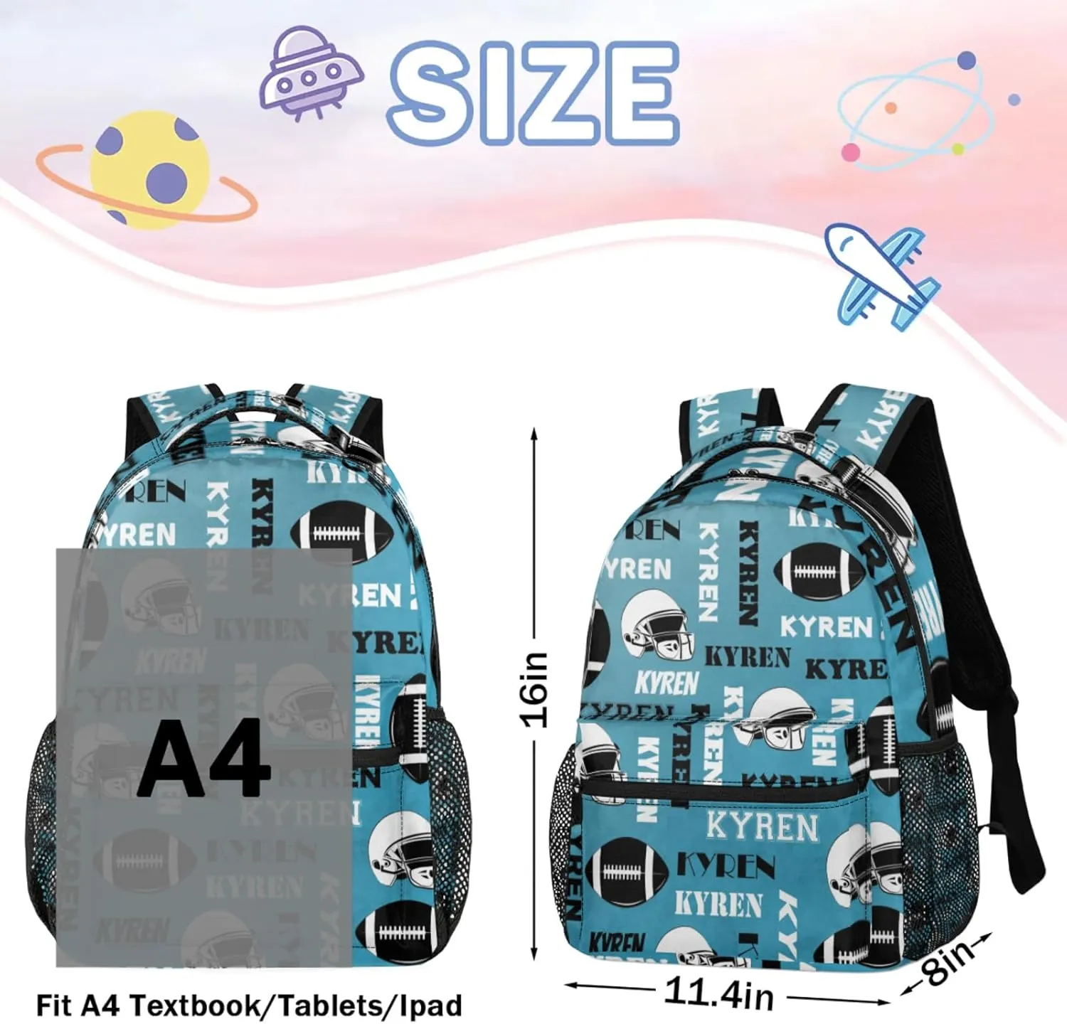 Custom Football Backpack for Men Women, Personalized Name Sports Bag Backpack, Laptop Backpacks Daypack for Travel Camping, Dark Blue